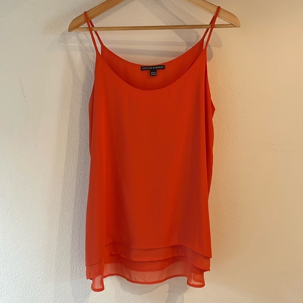NWOT Harlow & Graham Camisole, Spaghetti Strap, Layered Hem, Orange Size M